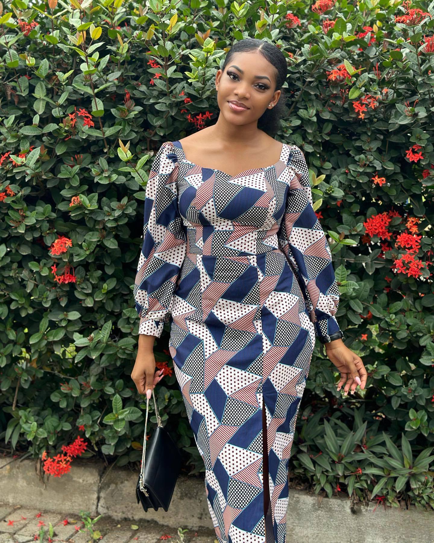 Autumn Fashion Women's Long Sleeves Blue Printed Plaid Slit Dress 4