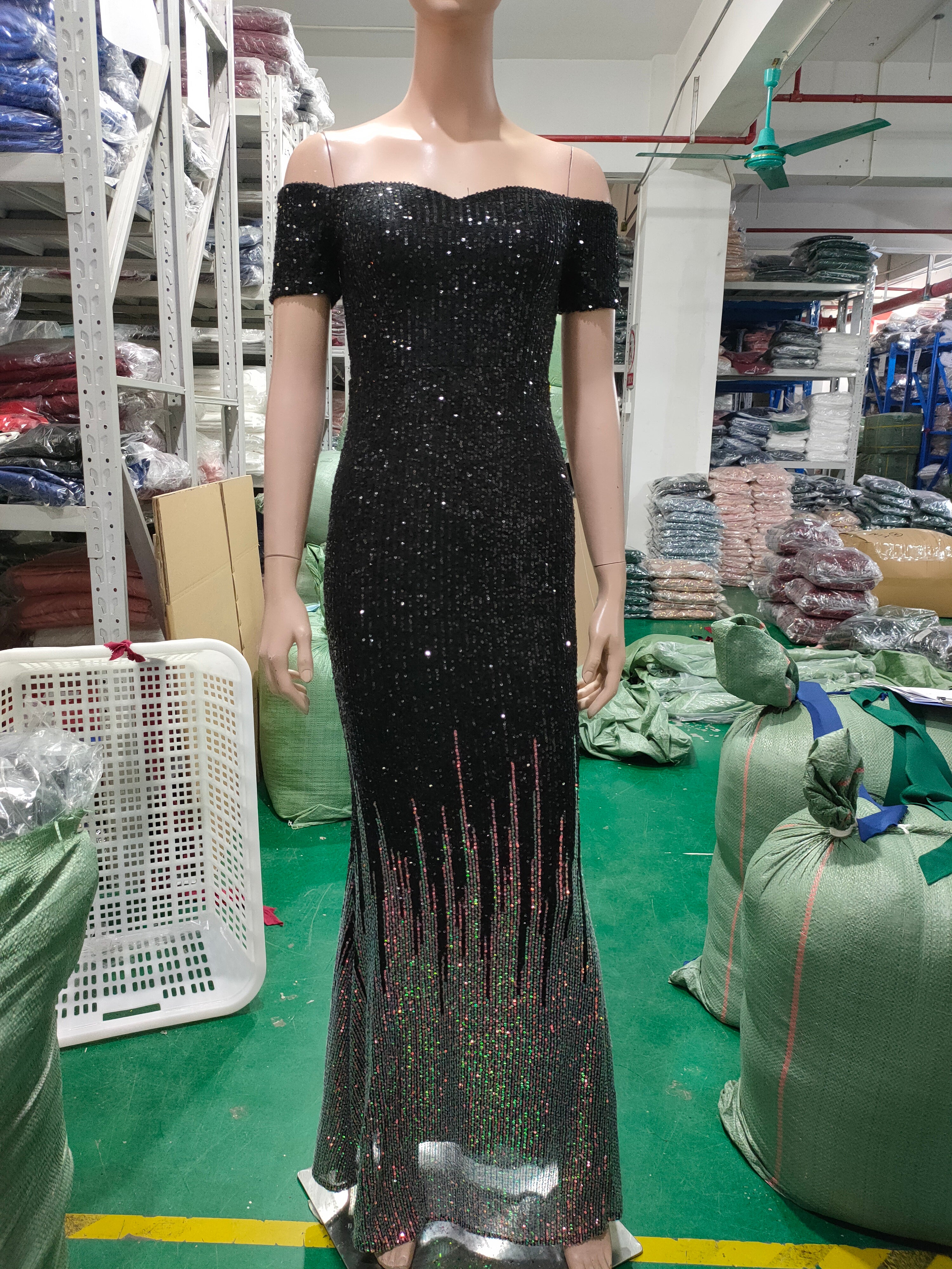 Sexy Off Shoulder Sequin Fishtail Long Dress Mermaid Evening Dress 18