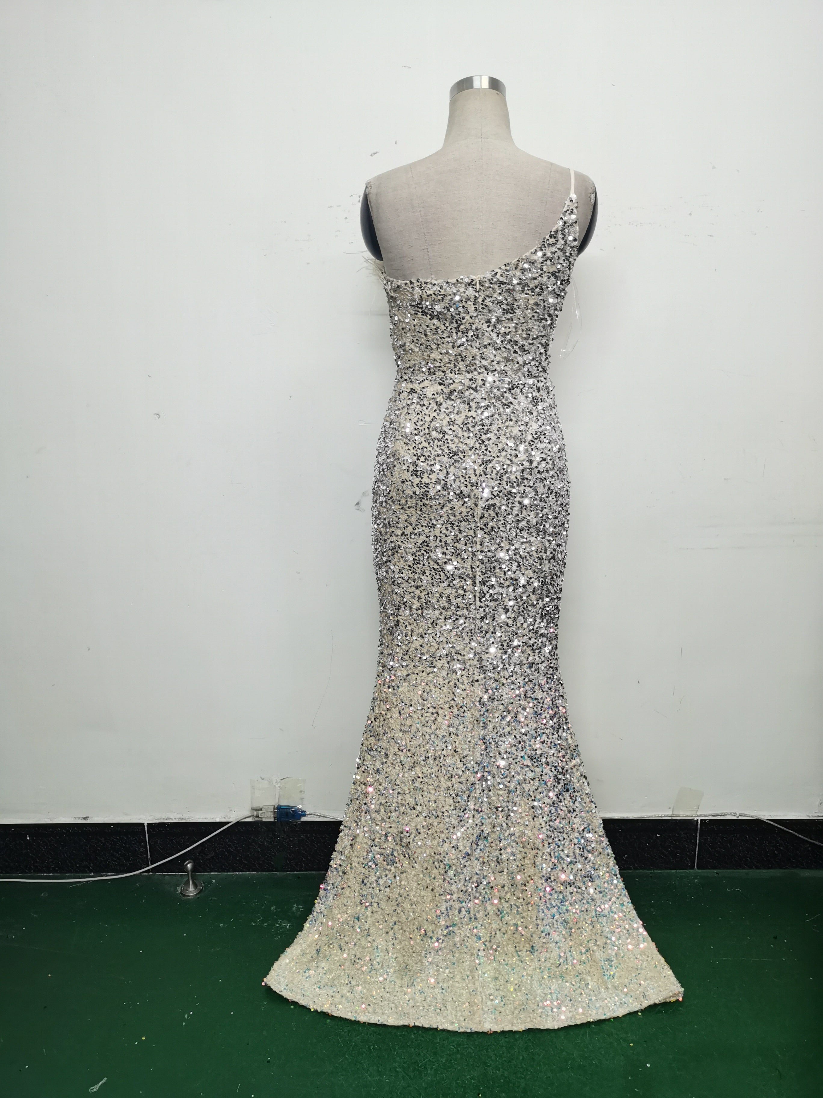 Women Ostrich Feather Beaded Evening Dress 21