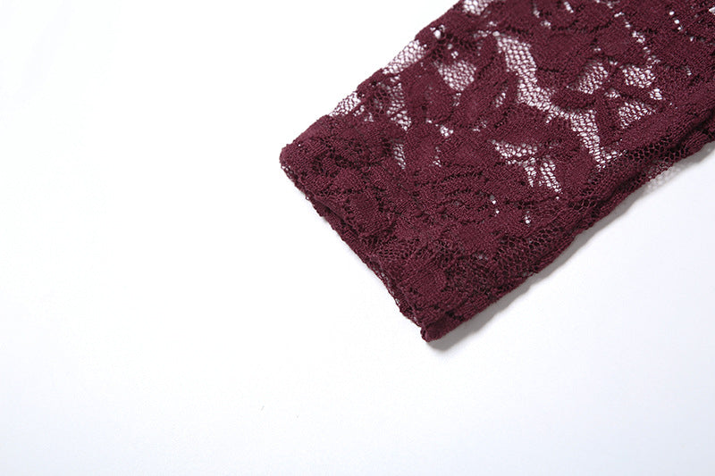 Women's Autumn Sexy Cut-Out Slim Lace Long Sleeve Dress 13