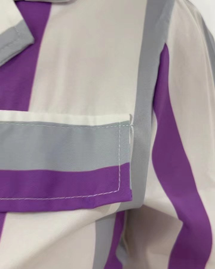 Women's Striped Digital Print Lace-Up Short Turndown Collar Shirt Shorts Two-Piece Set 22