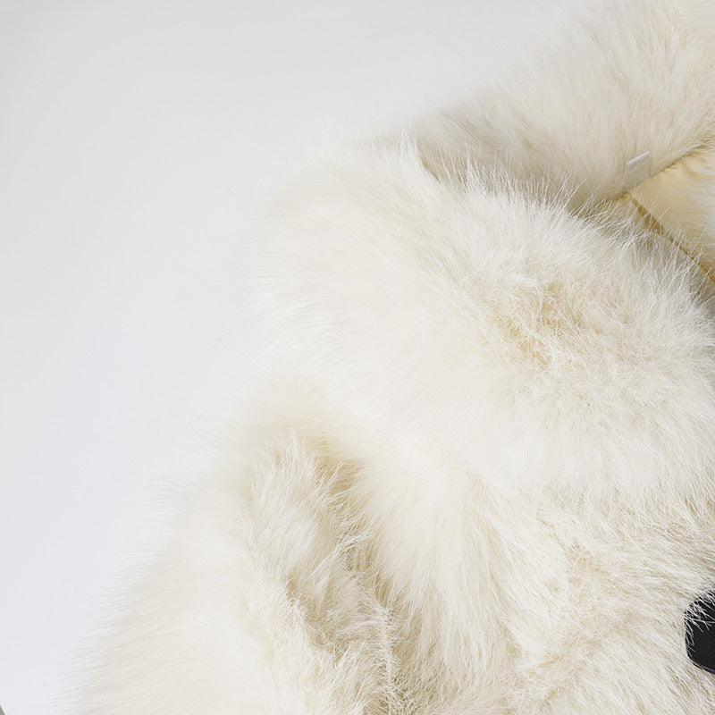 Women fall/winter faux furry metal Pu-Leather buttoned turndown collar top 14