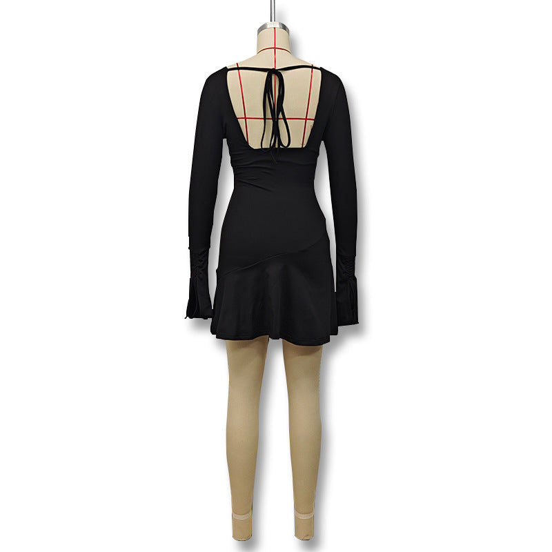 Women autumn deep v long sleeve sexy lace Backless Bodycon dress 15