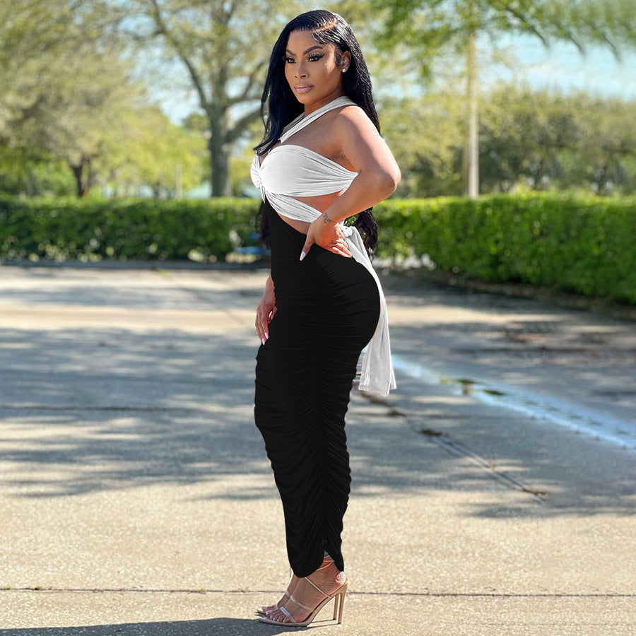 Women Summer Irregular Color Contrast Dress 8