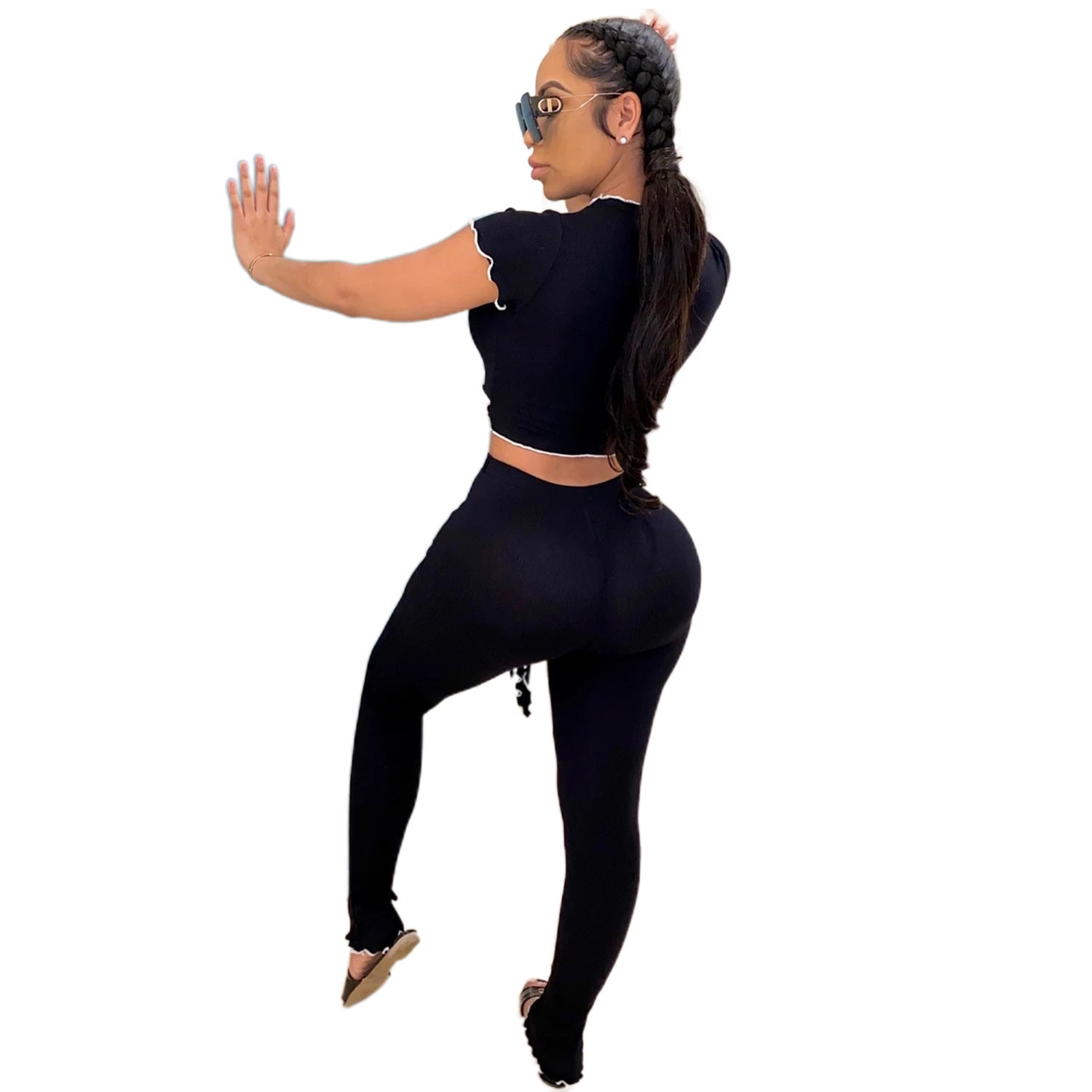 Women Sexy Short-Sleeved Top and Pant Two-Piece Set 9