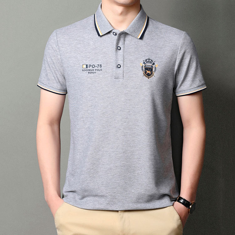 Men's Short Sleeve Business T-Shirts Turndown Collar Embroidered Tops Polo Shirts Casual Shirt 6