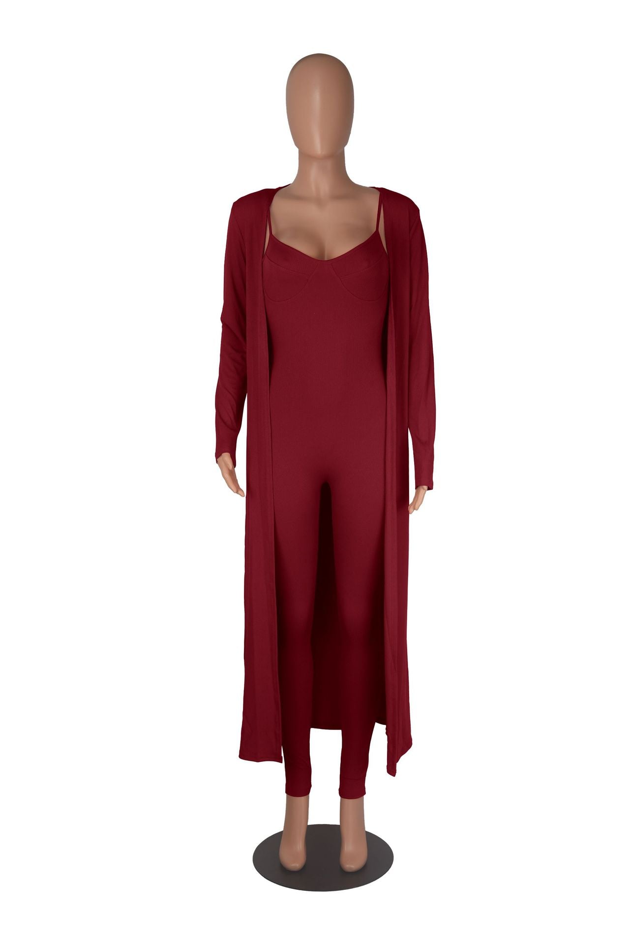 Fall Women'S Fashion Straps Jumpsuit + Casual Fall Loose Long Sleeves Cardigan 17