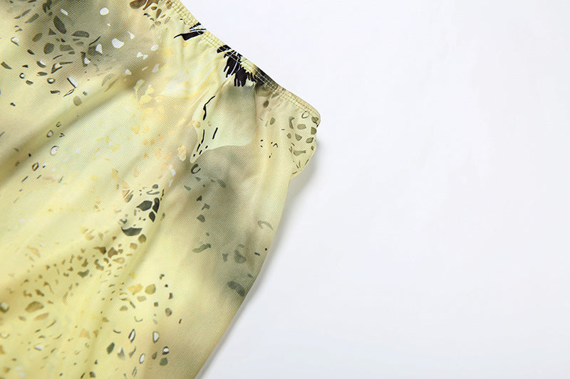 Fashion Women's V-Neck Low-Cut Camisole with Ruffle Edge Floral Print Skirt Set 15