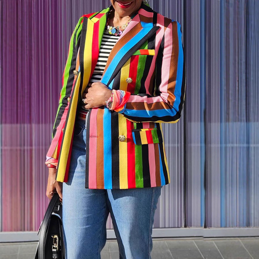 Women printed double-breasted Turndown Collar Blazer 3