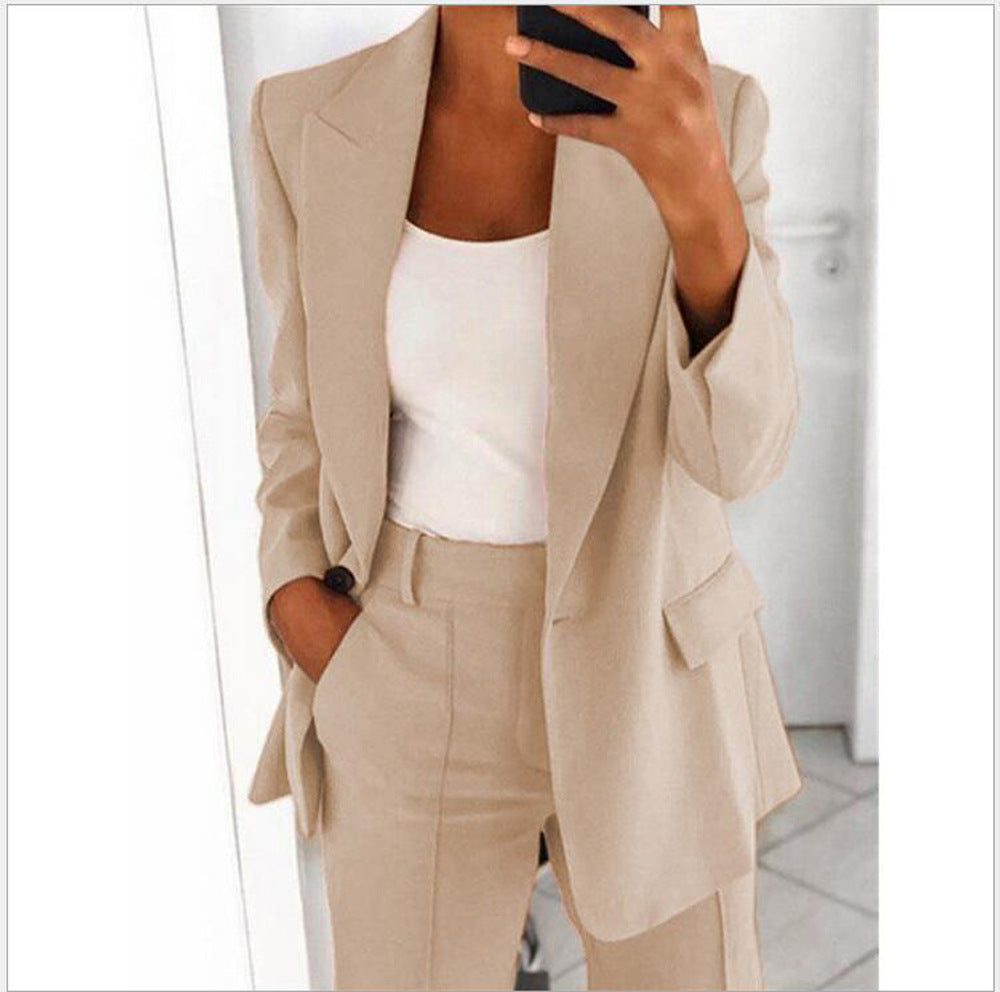 Spring/Summer Fashion Turn-Down Collar Blazer Pants Set 14