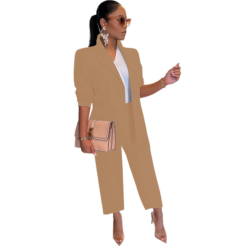 Fall Fashion Solid Color Women's Blazer Two Piece 8