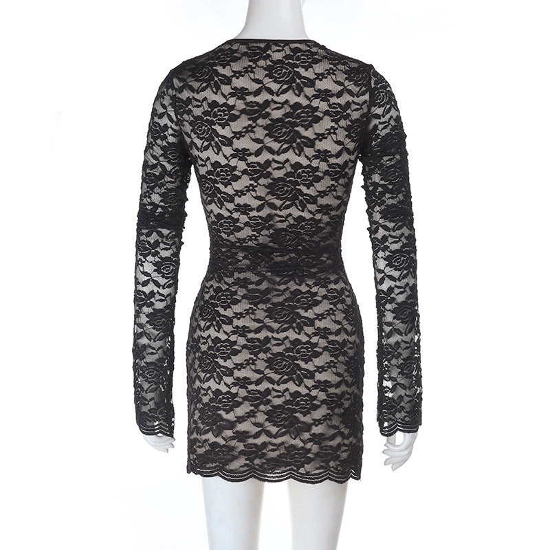 Women Bell Bottom Long-Sleeved Sexy Lace-Up Mini Dress 8