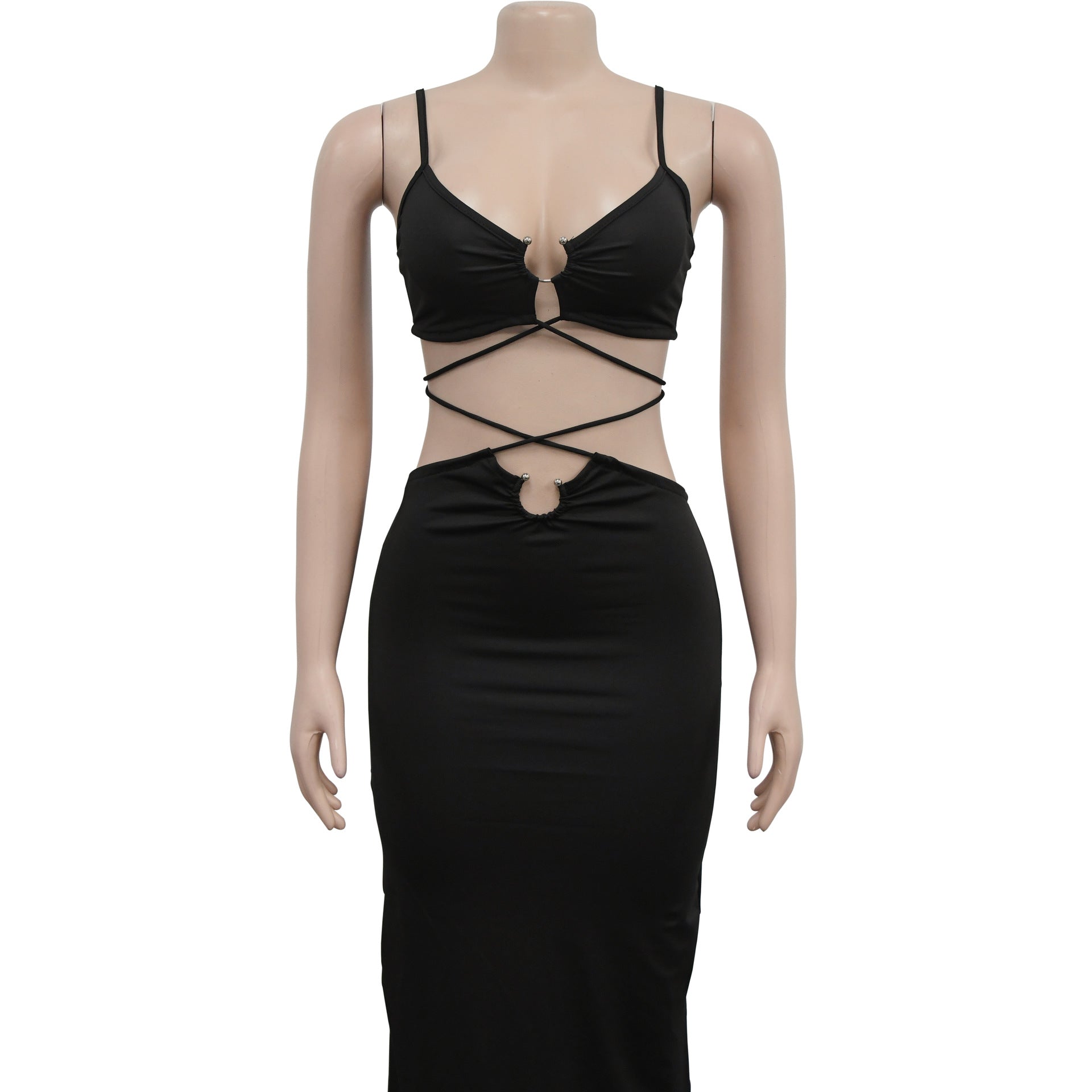 Women's Fashion Solid Color Lace-Up Sleeveless Straps Maxi Dress 31