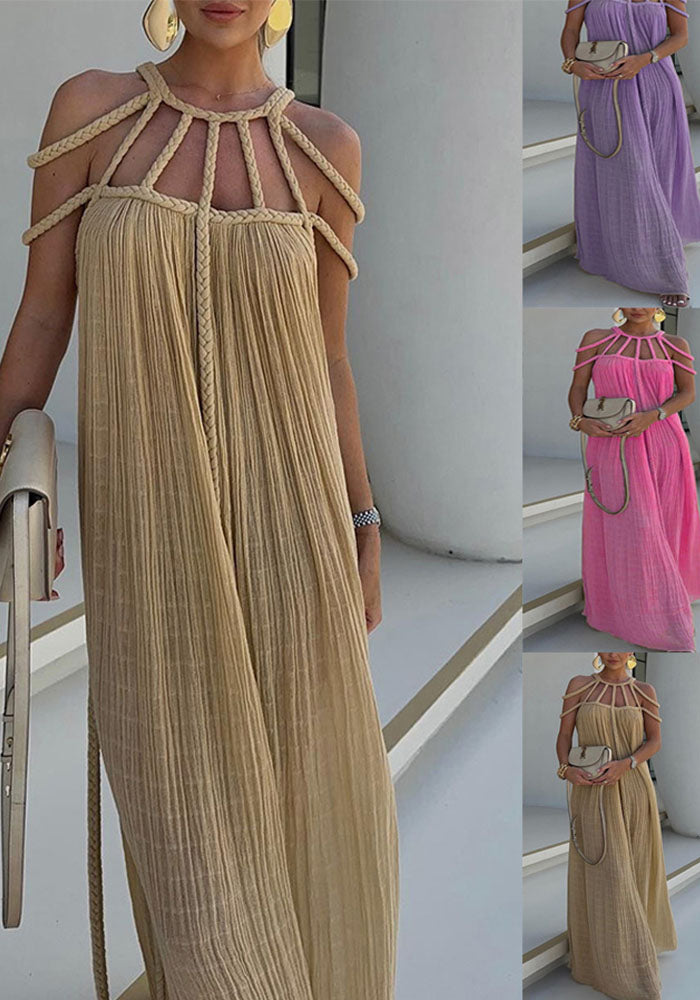 Women Spring Summer Casual Drawstring Holidays Loose Dress 8