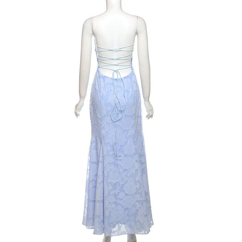 Spring Women’s Sexy Low Back Lace Up Slim Strap Evening Dress 9