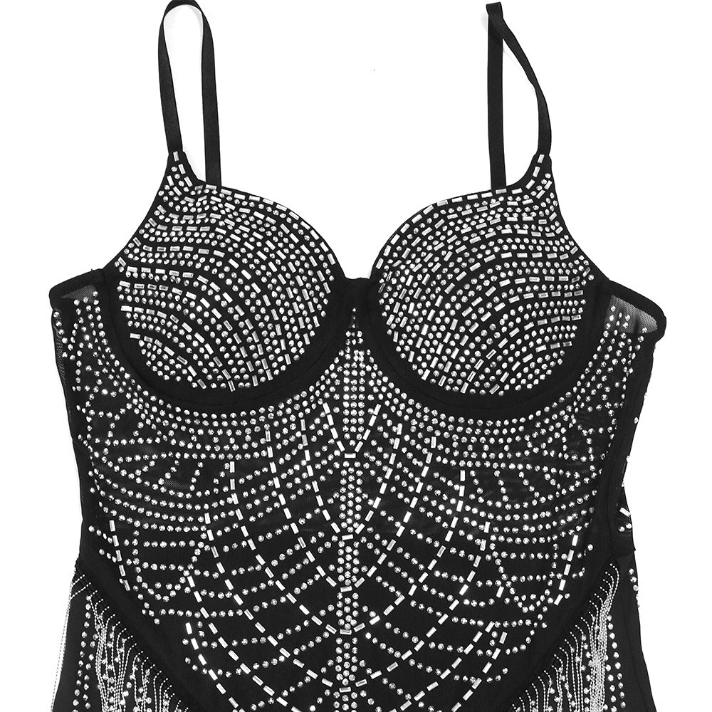 Fashionable Straps Beaded Tassel Bodycon A-Line Dress For Women 18