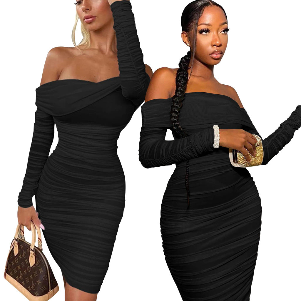 Sexy Fashion Solid Color Off Shoulder Women's Dress 5