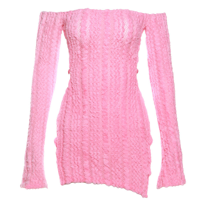 Women Clothing Off Shoulder Sexy Chest Wrap Hollow Backless Slit Dress 8