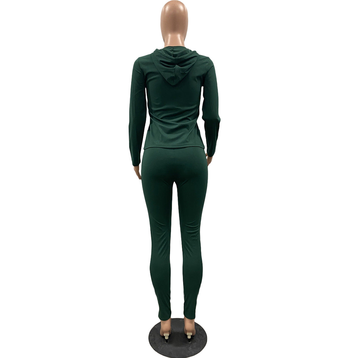 Women Summer Sports Hooded Full Sleeves Solid Pockets Regular Two Piece Pants Set 65