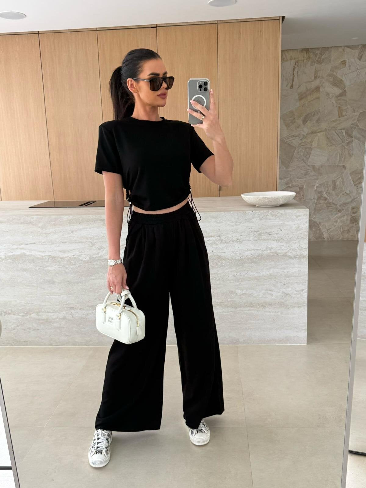 Summer Fashion Solid Color Short Sleeve T-shirt Wide Leg Trousers Two-Piece Set
