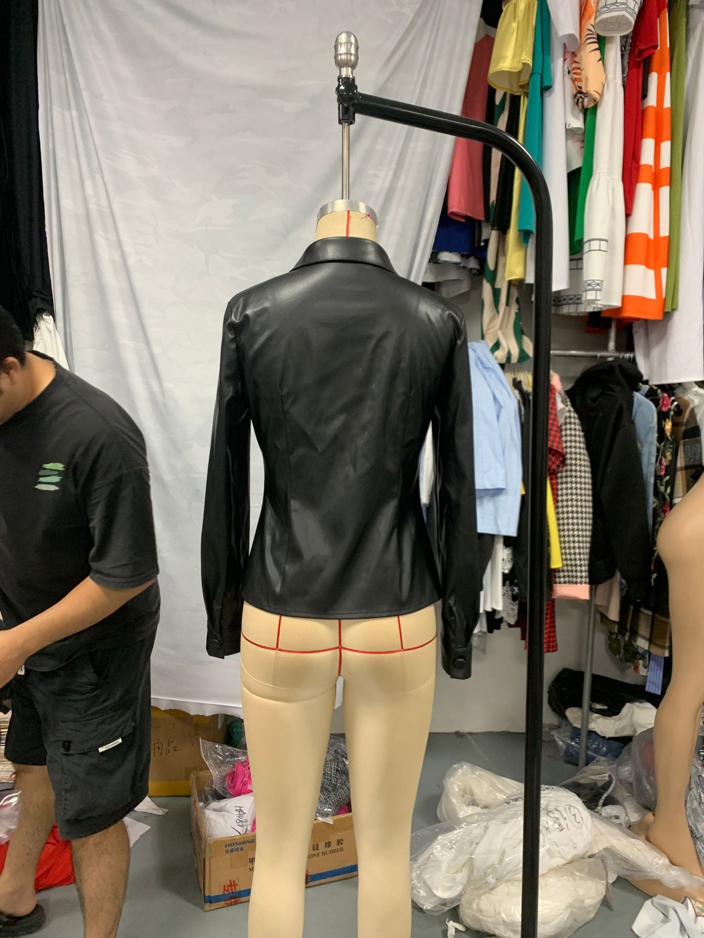 Women autumn and winter long sleeve Turndown Collar button solid leather jacket 6