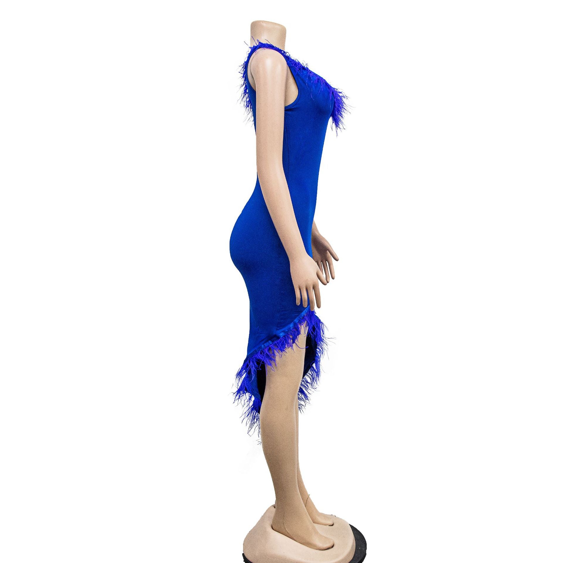 Solid color V-neck sleeveless feather irregular skirt dress 28