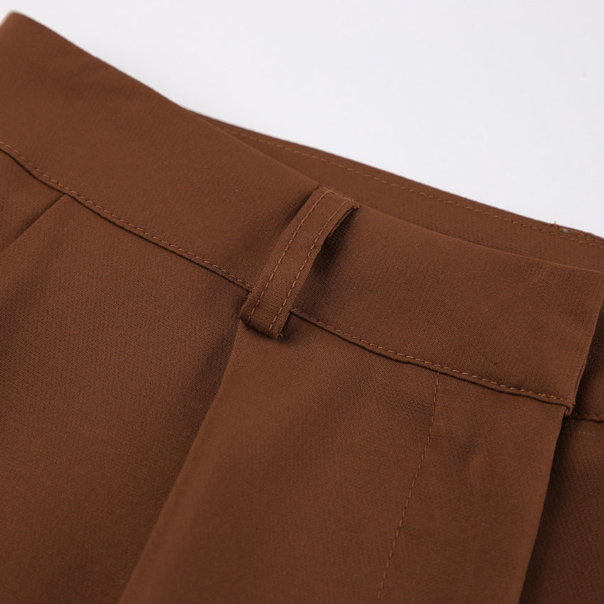 Women Brown Sleeveless Suspender V-Neck Slit Tank Top Long Pants Two-piece Set 12