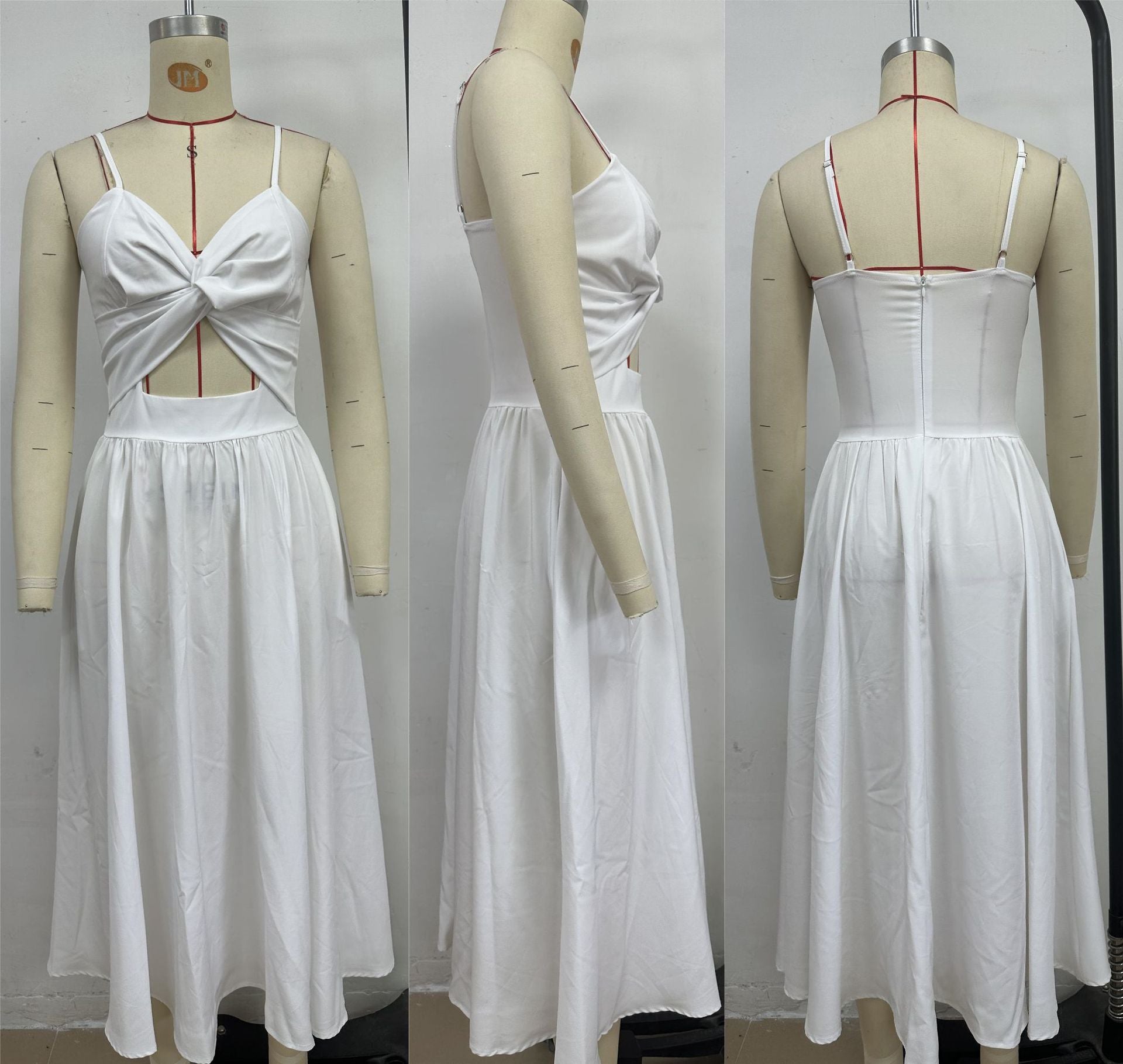 Women Summer V Neck Hollow Slit Suspender Dress 20