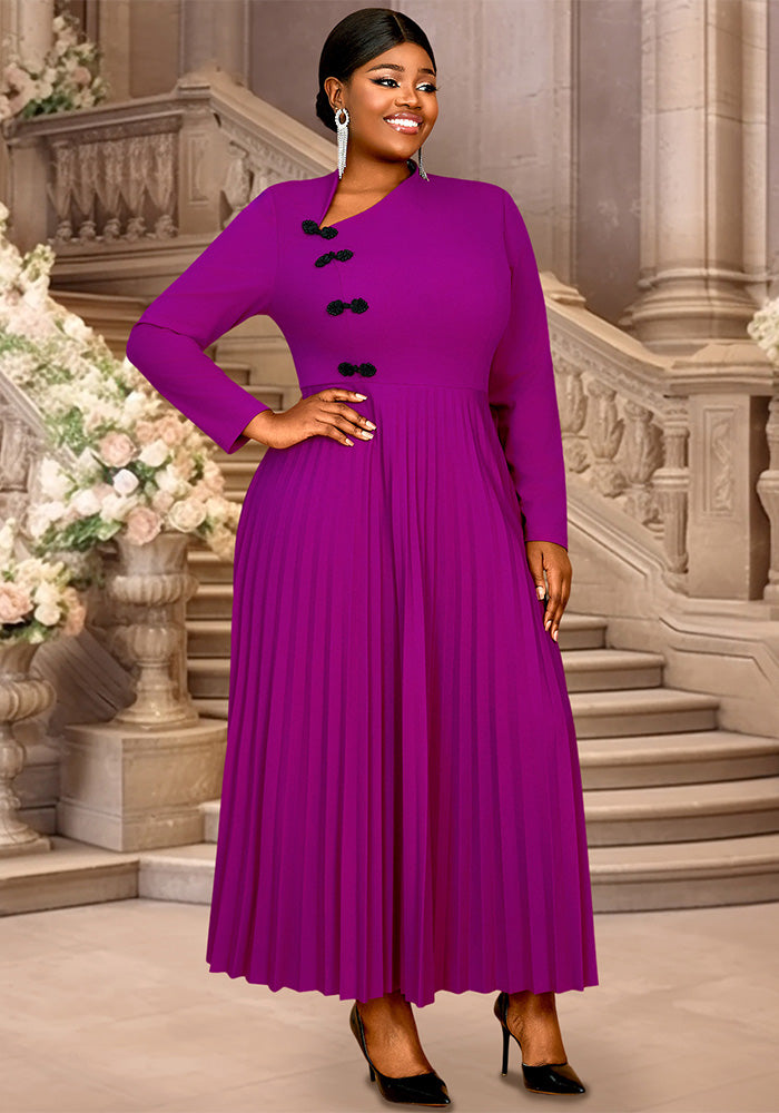 Plus Size Women Ruffles Elegant V-neck Pleated Party Dress