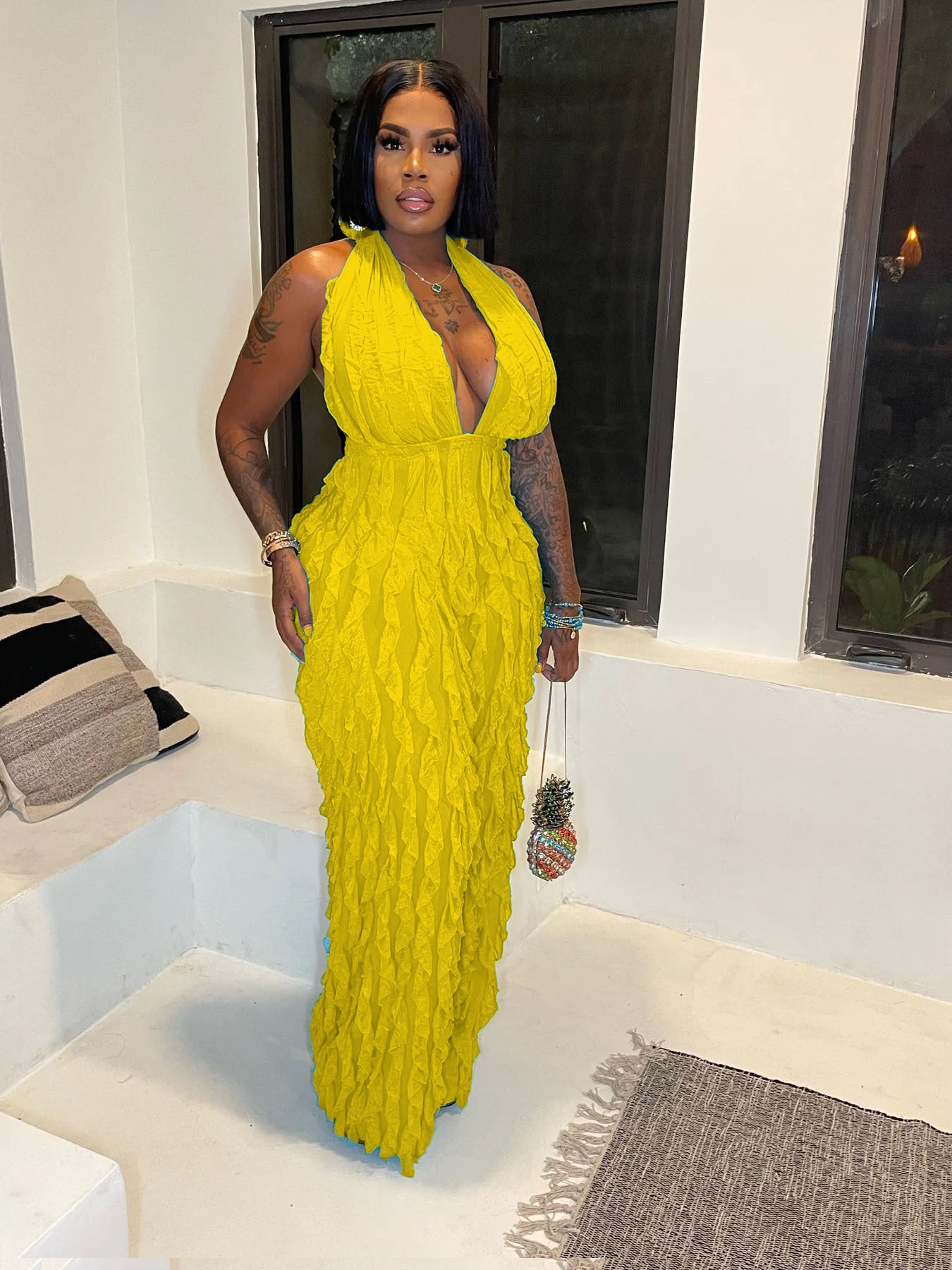 Women's Spring Summer Wavy Pattern Sexy Halter Backless High Waist Jumpsuit 4