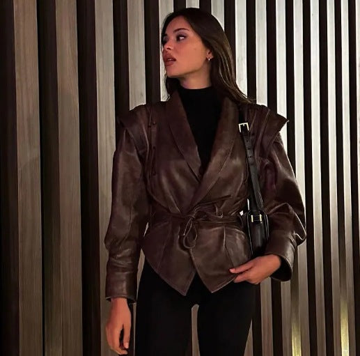 Women's American Retro Casual Faux Leather Jacket 13