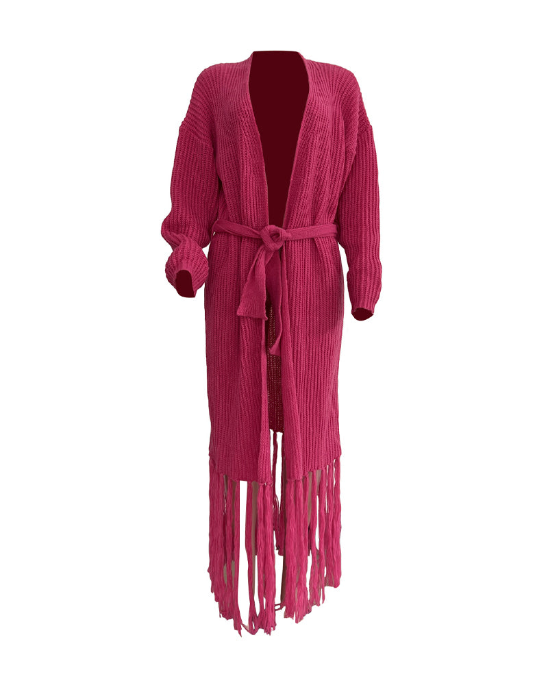 Women Long Sleeve Fringe Cardigan Sweater 9