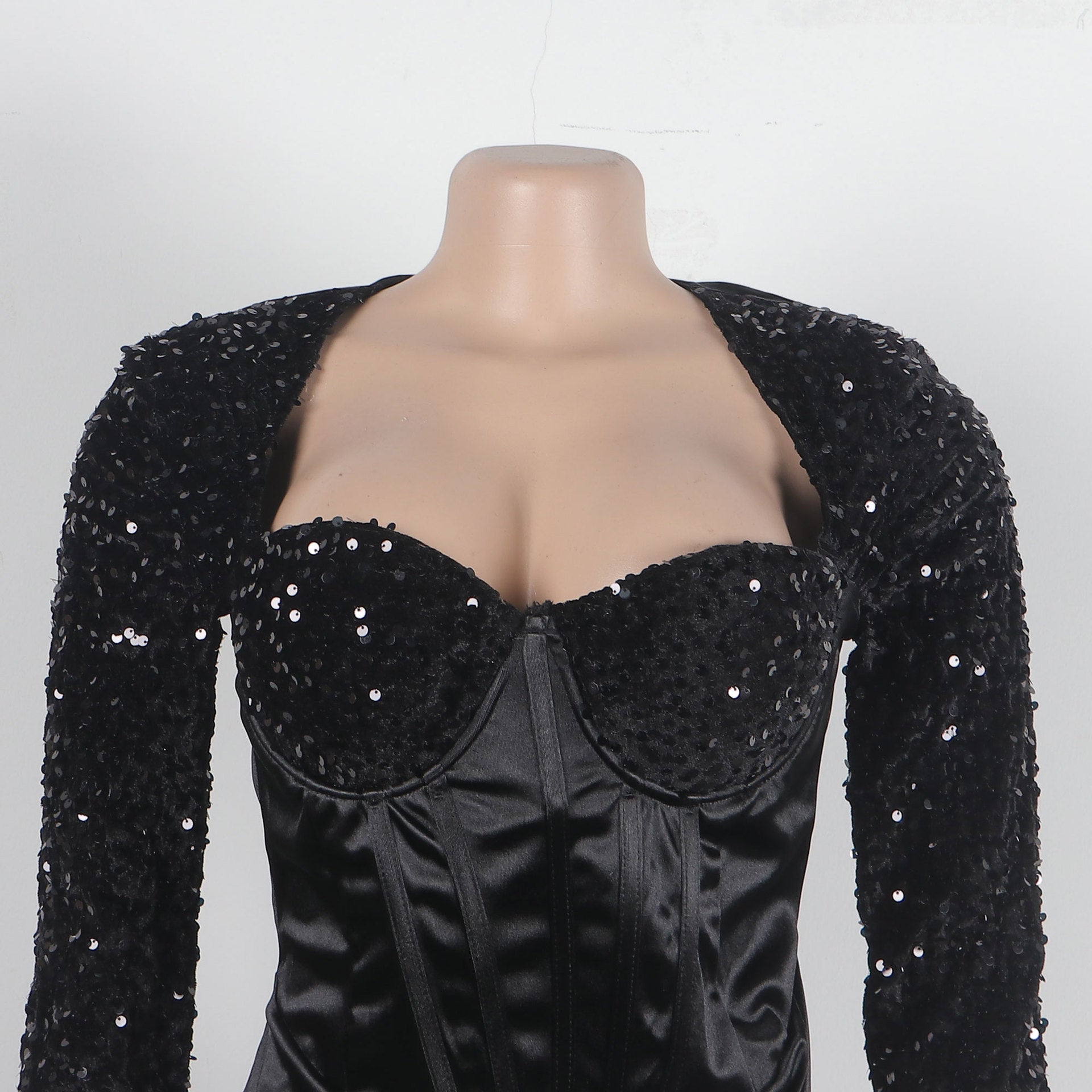 Sexy Square Collar Tight Fitting Stretch Sequin Slit Bodycon Dress 24