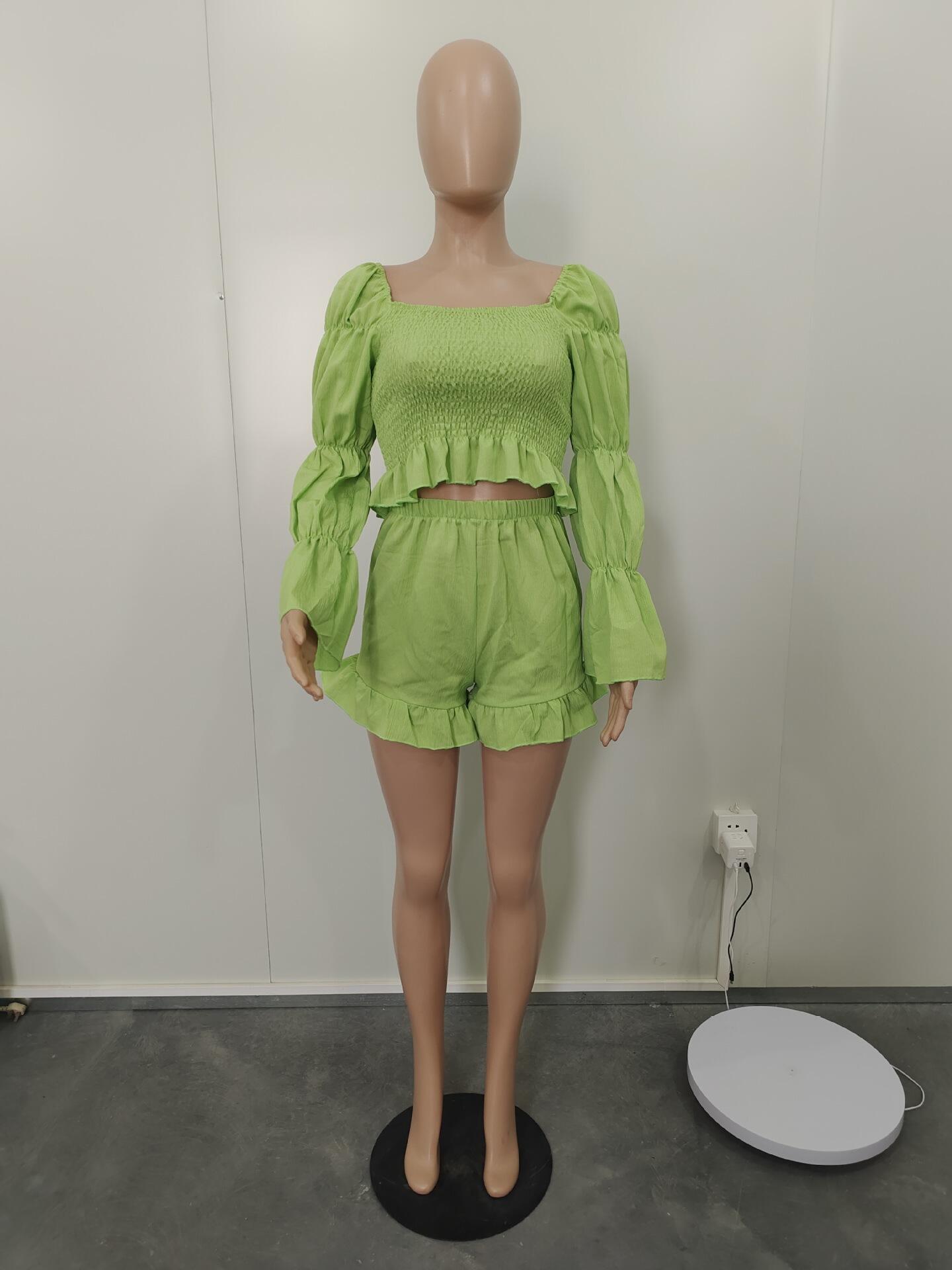 Sexy women's blouse with piled sleeves and pleated suit 20