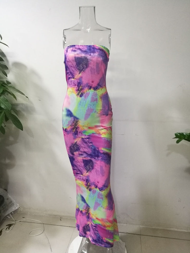 Summer Party Sexy Tie Dye Under-Knee Length Tube Dress 3