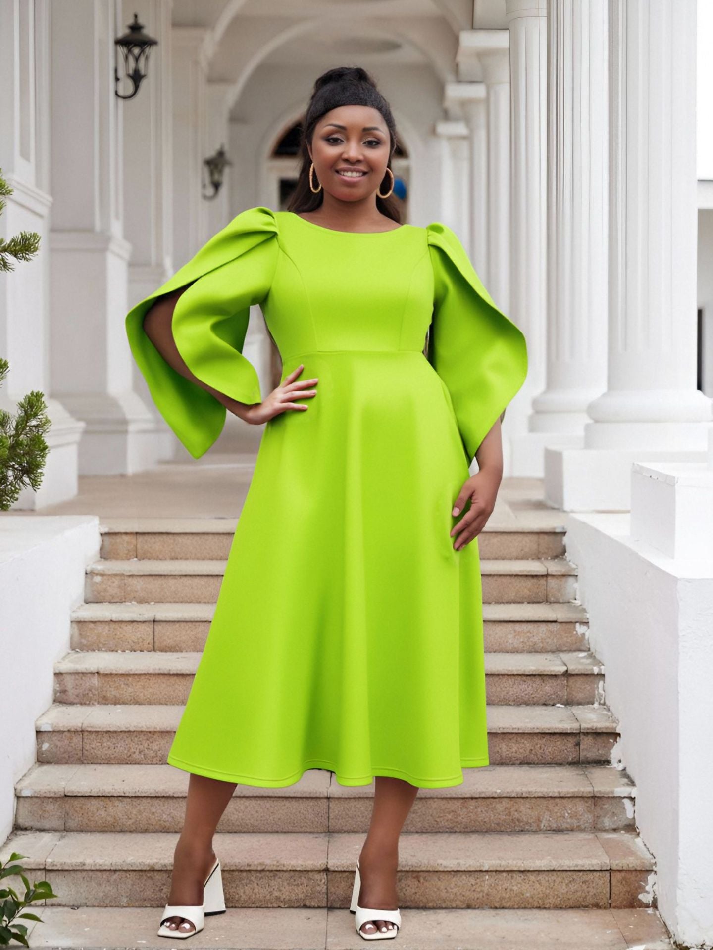 Plus Size Women Party Ruffle Sleeve Dress 4