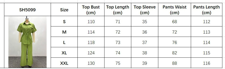 Plus Size Women Casual African Solid Turndown Collar Top and Trousers Two-piece Set 13