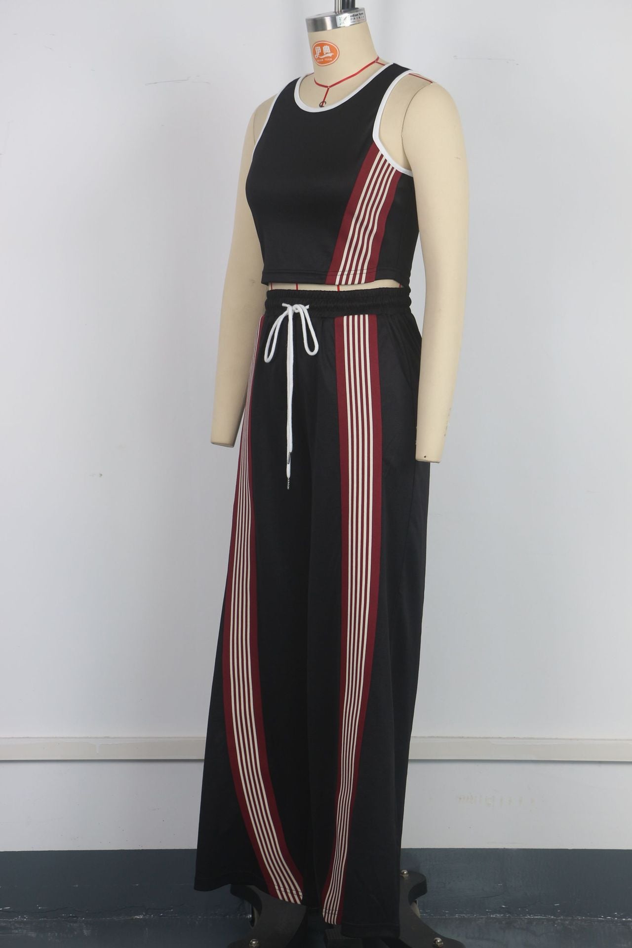Women's Fashion Casual Slim Ribbon Patchwork Vest Casual Wide Leg Pants Two Piece Set Sports Women's Wear 9