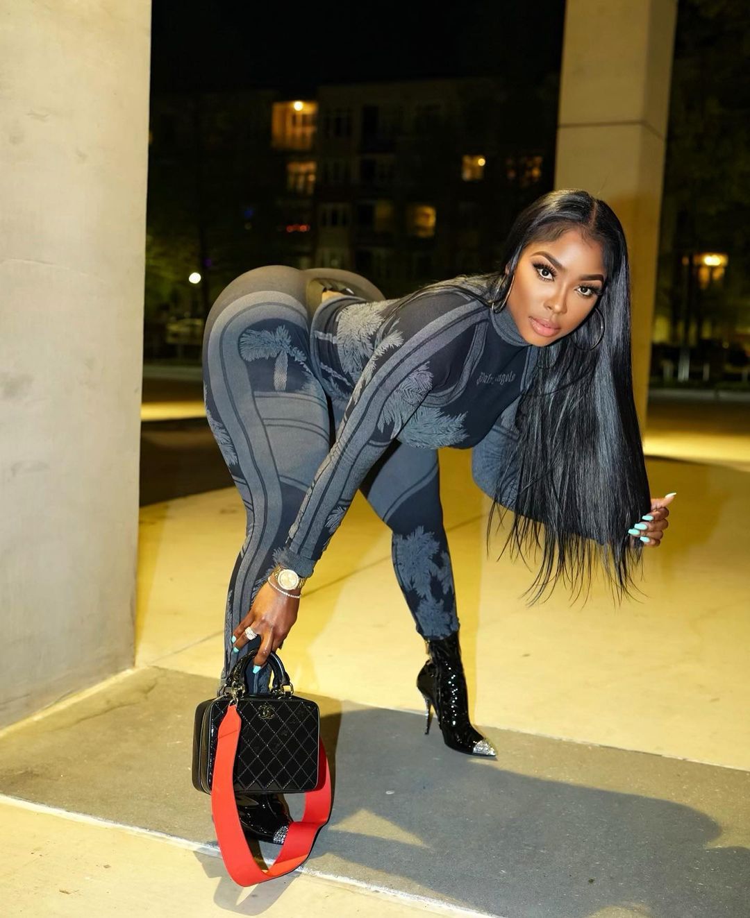 Women's Irregular Printed Tight Fitting Long Sleeve Tops And Pants Casual Two Piece Set 7