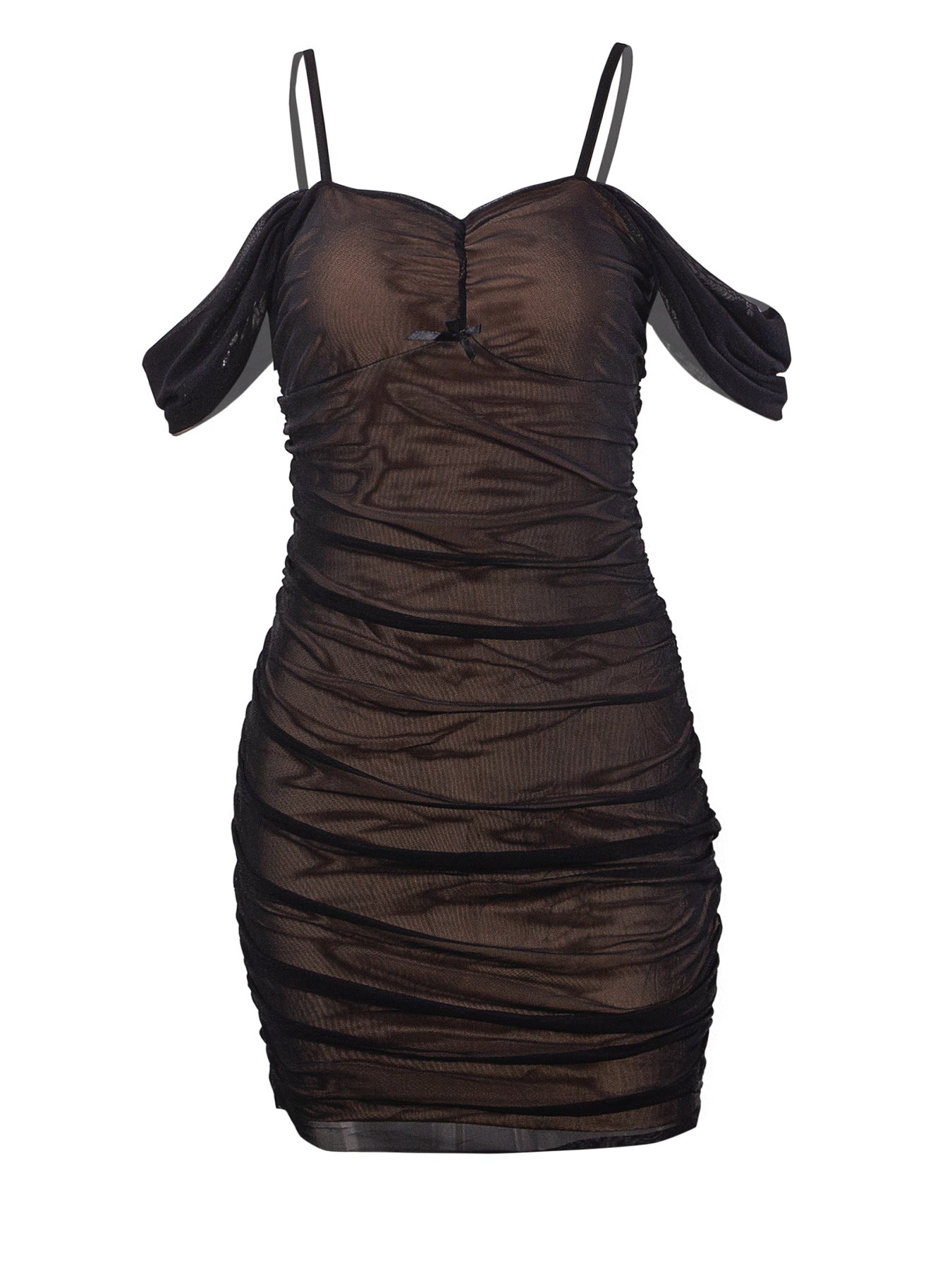 Mesh Off Shoulder Strap Slim Waist Bodycon Dress 5