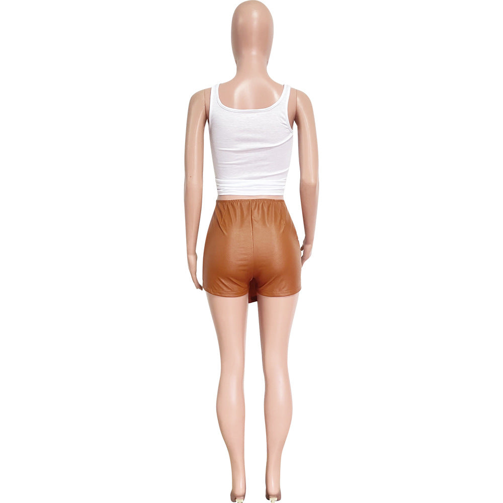 Summer fashionable pu elastic leather shorts 8