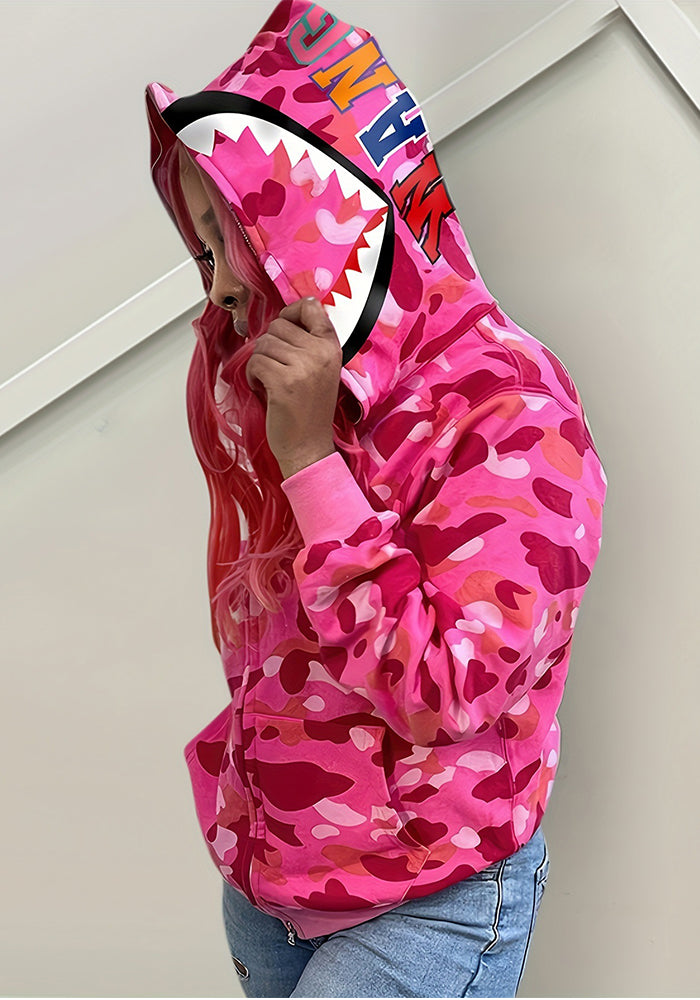 Women Autumn/Winter Camouflage Zippered Hoodies