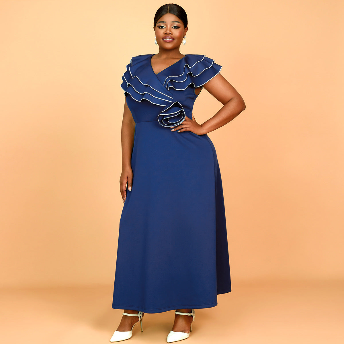 Summer Retro Ruffle Long A-Line Plus Size Party Dress 3