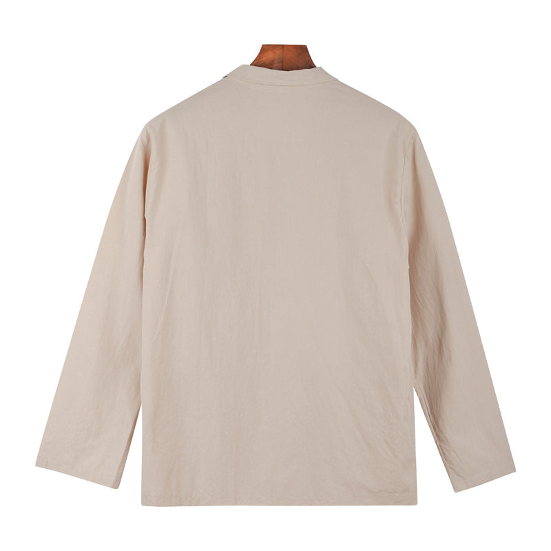 Spring Autumn Men's Loose Solid Color Long-Sleeved Blazer Chic Linen Jacket 12