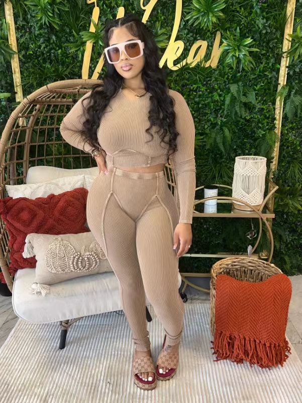 Women Line Design long-sleeved Top and Pant two-piece set 3