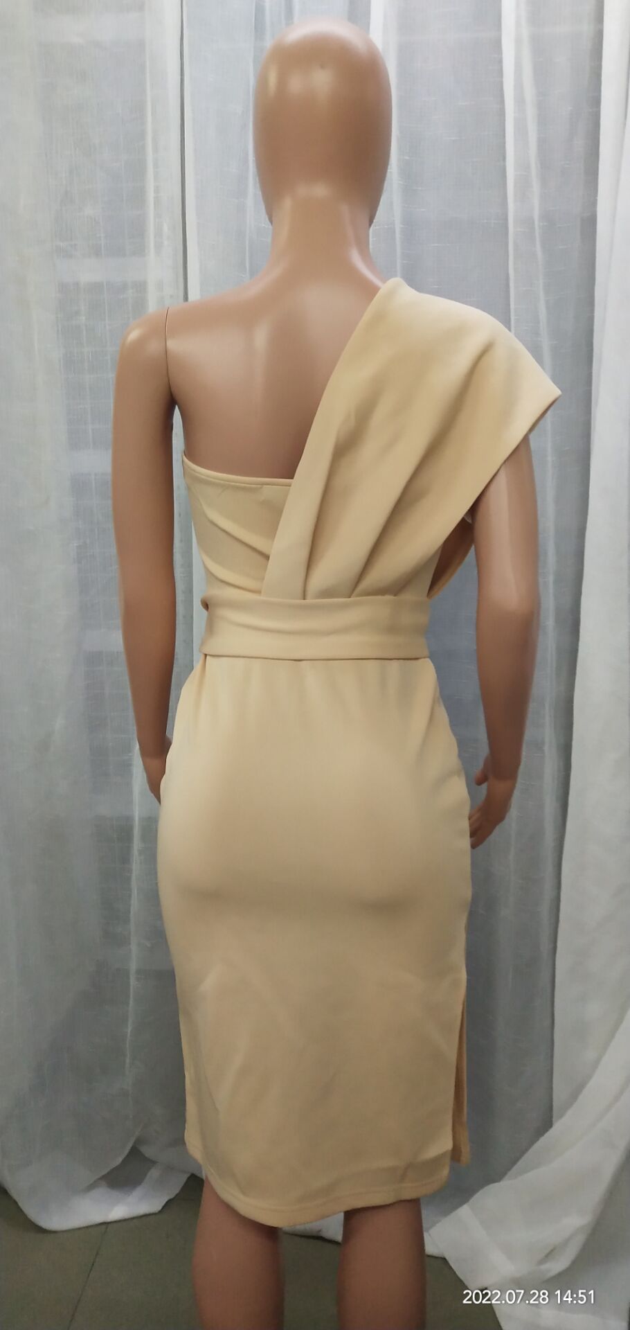 Women Slash Shoulder Print Slit Midi Dress 23