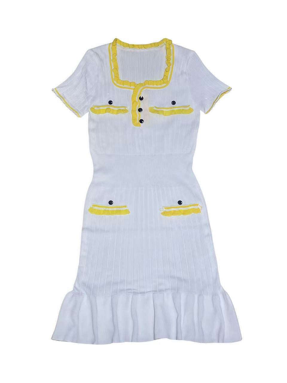 Women's Summer Fashion U-Neck Short Sleeve Ruffle Knit Dress 9