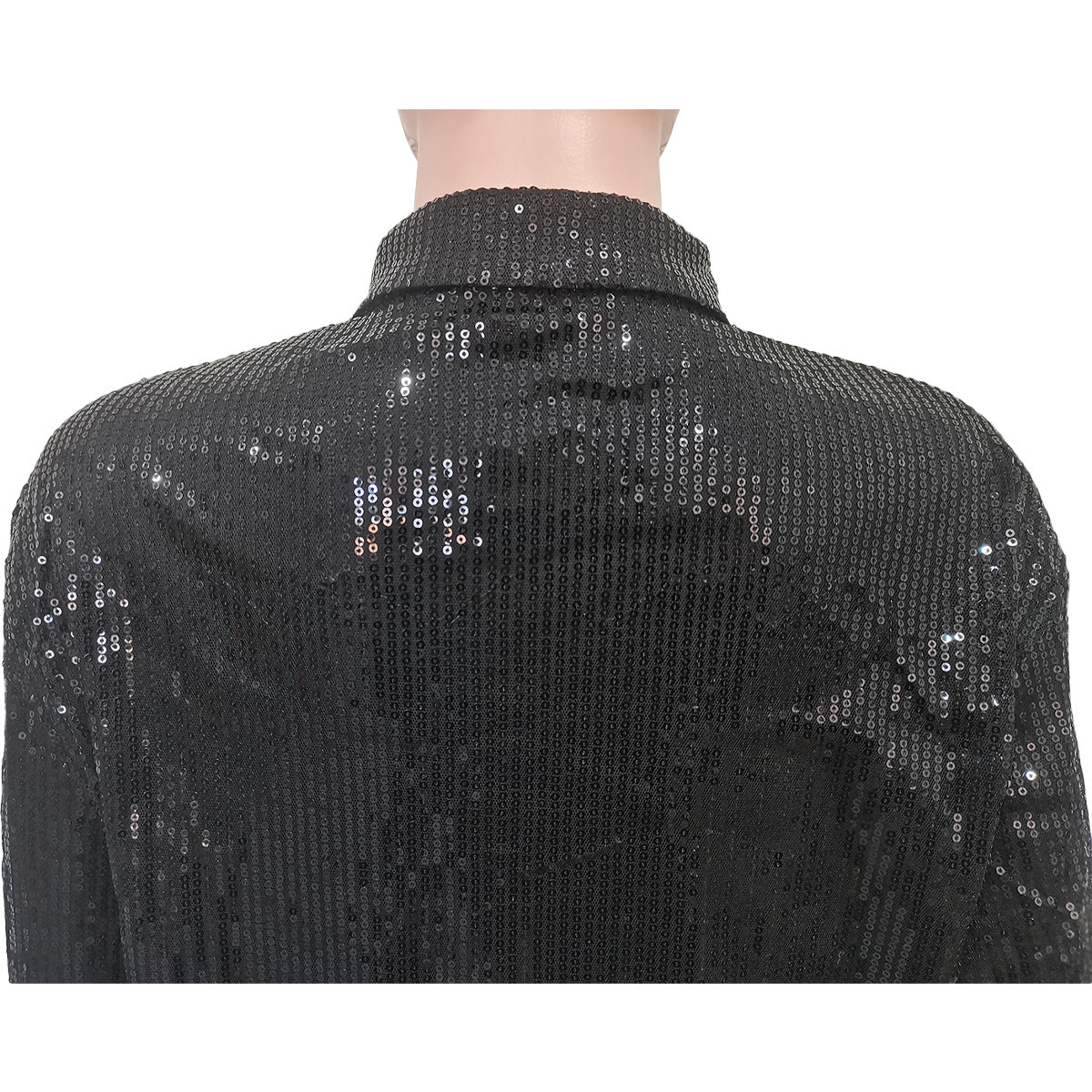 Women Solid Sequin Loose Shirt Dress 32