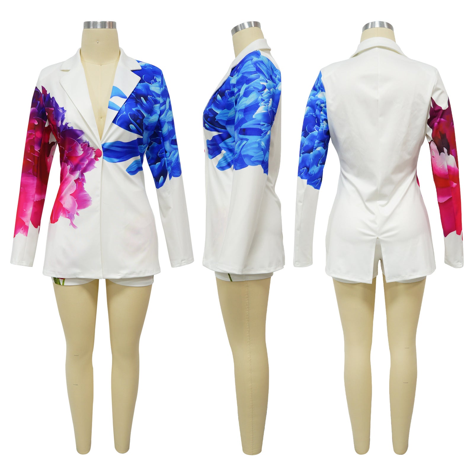 Women's Fashion Casual Collar Printed Blazer Shorts Two Piece Suit 13