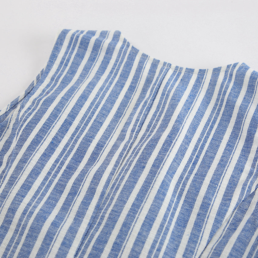 Women Striped V-Neck Sleeveless Top and Skirt Two-Piece 16